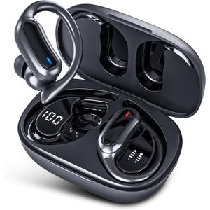 Wireless Earbuds, Bluetooth 5.4 Headphones, True Wireless Stereo Earphones with IPX7 Waterproof, Noise Cancelling Mic, Fast Charging and Comfort Fit Ear Buds for Sports/Workouts - Black