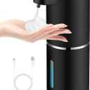 Automatic Foaming Soap Dispenser,Touchless Soap Dispenser with 4 Adjustable Foam Levels,Wall Mounted and USB Rechargeable,12.8oz Large Capacity for Bathroom,Kitchen Sink,Dish Soap(Black)