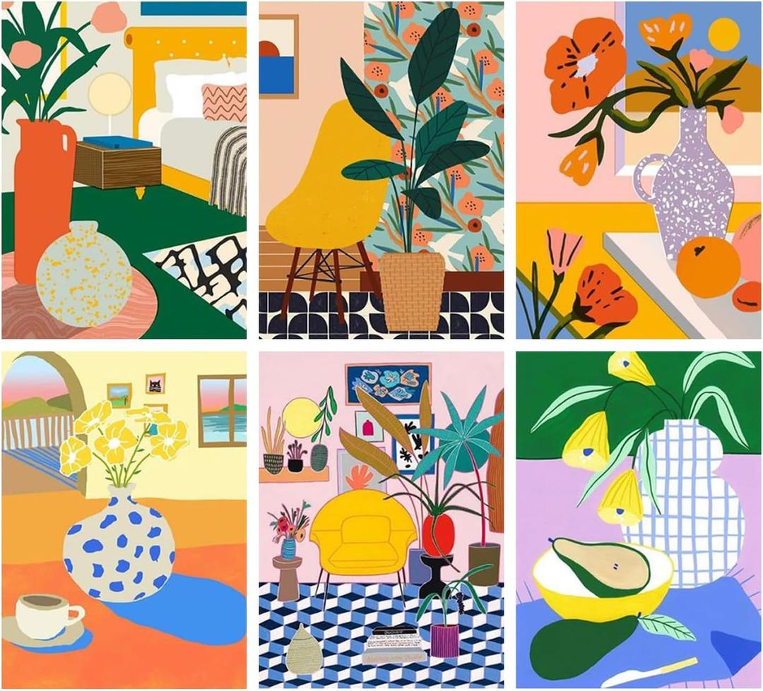 Amaieuin 6 Pack Paint by Numbers Kit for Adults Beginner,Paint by Number Adult,Easy Adult Paint by Numbers for Home Decor Gift 12x8in (Flowers)