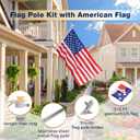 6ft Flag Pole Kit for Outside House with Solar Light, 3x5ft American Flag with Pole, 1" Dia. Stainless Steel Flagpole, Wall Mount Adjustable Flag Holder for Porch, Outdoor, Silver, 36 LED