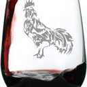 Bevvee Rooster Stemless Wine Glass - Farm Animal Themed Decor and Chicken Gifts - Large 17 Oz (Set of 1)
