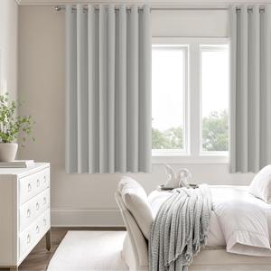 ChrisDowa 100% Blackout Light Grey Solid Curtains 63 Inches Long 2 Panels for Bedroom Living Room,Farmhouse Room Darkening Thermal Insulated Soundproof Grommet Top Window Treatment Drapes,52x63