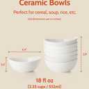 Sweese 18 oz Medium White Porcelain Bowls - Set of 6 Cereal, Soup, Rice & Salad Bowls, Ceramic Serving Bowls for Everyday Use 
