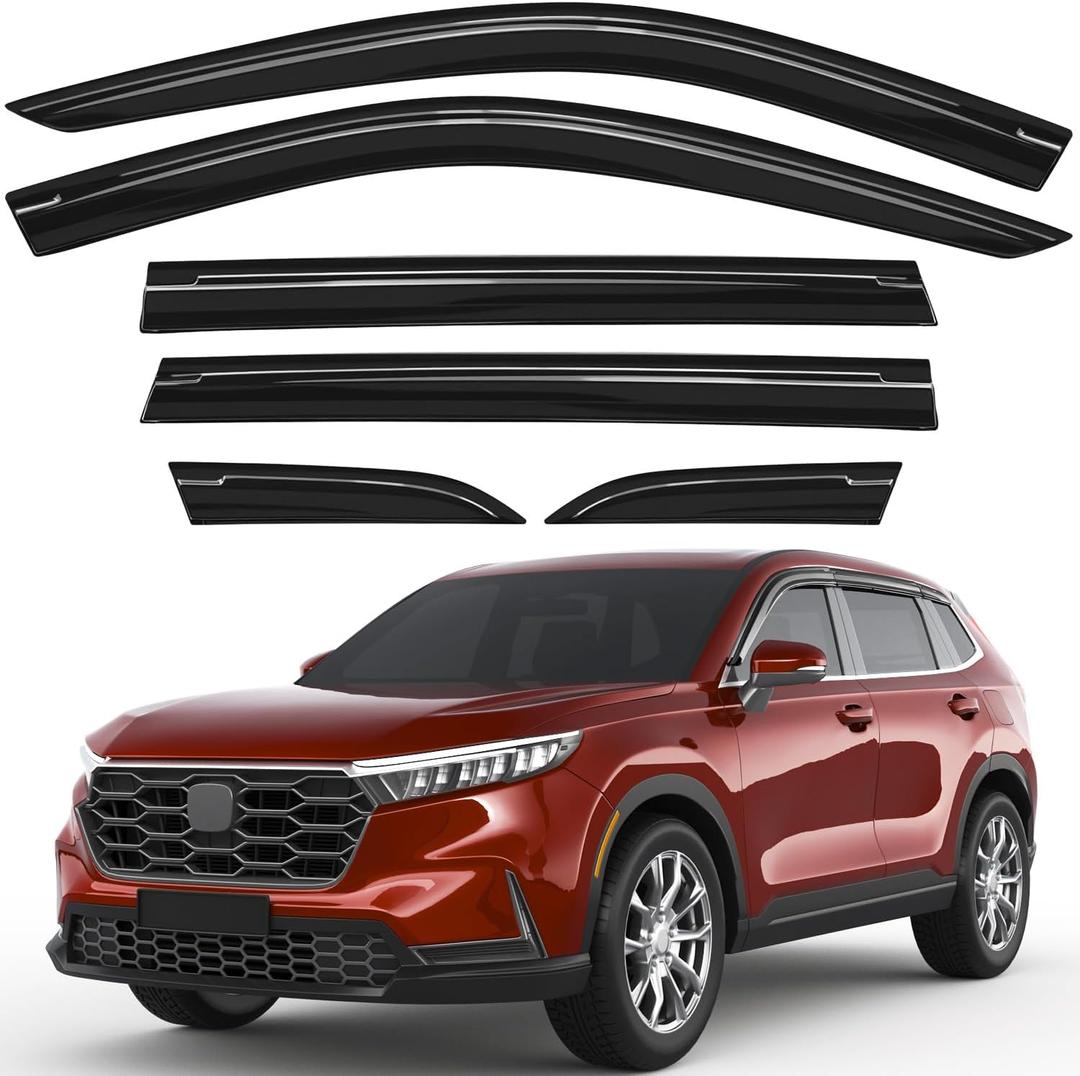 6pcs Outside-Mount Window Rain Guards Fit for Honda CR-V CRV 2023 2024 2025 2026, Extra Durable Window Visors Wind Deflector Dark Smoke Vent Shades Car Tape-on 6-pcs with Thicker