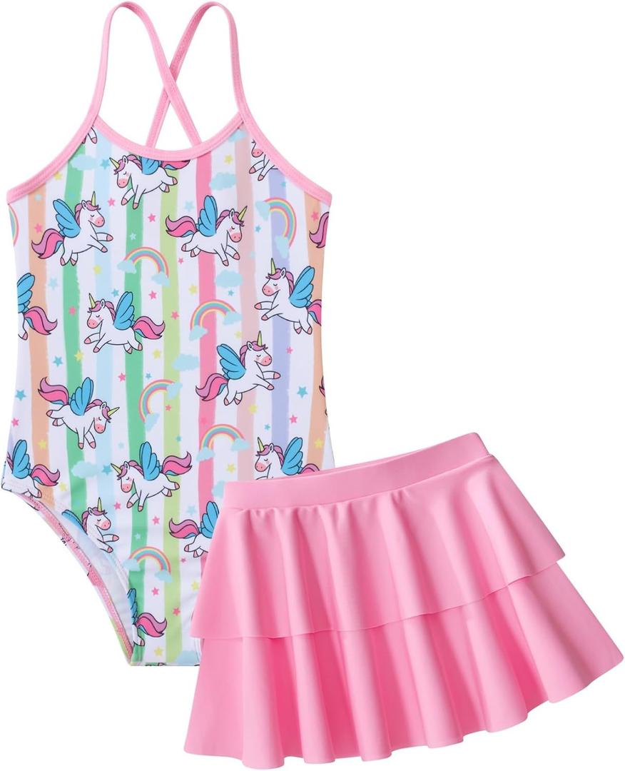 Vieille Little Girls Swimsuit Cute Kids Quick Dry Swimwear with Skirt 3-8 Years