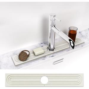 TOOVEM Kitchen Sink Splash Guard, Diatomite Fast Drying Stone Sink Mat, 23.6 x 4 inches Absorbent Mat Faucet for Bar and Bathroom Counter, White