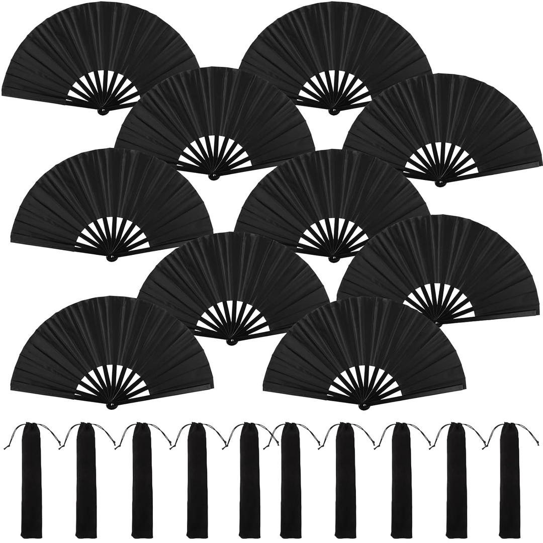 10 Pcs Large Fans Chinese Kung Fu,Folding Popping Clacking Fans for Halloween Party,Chinese Japanese Bamboo Fan Hand Fan for Festival, Dance, Gift, Performance, Decorations (Black)