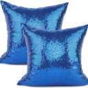 YOUR SMILE Pack of 2, New Luxury Series Solid Color Decorative Glitzy Sequin & Comfy Satin Throw Pillow Cover Cushion Case for Wedding/Christmas (Royal Blue, 18"x18")