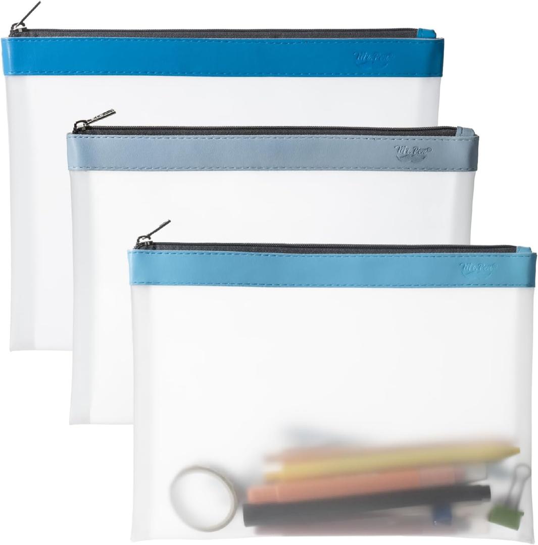 Mr. Pen- Clear Pencil Pouch, 9" x 6.88", 3 Pack, Blue Shades, Large, Pencil Bags, Clear Makeup Pouch
