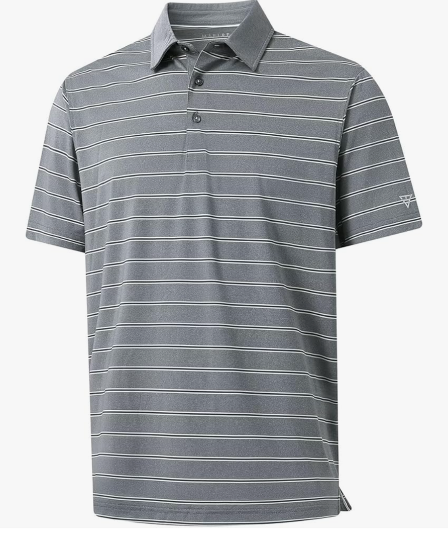 MAELREG Golf Shirts for Men Moisture Wicking Striped Polo Performance Dry Fit Business Sports Mens Polo Shirts Short Sleeve, Size XL, Grey