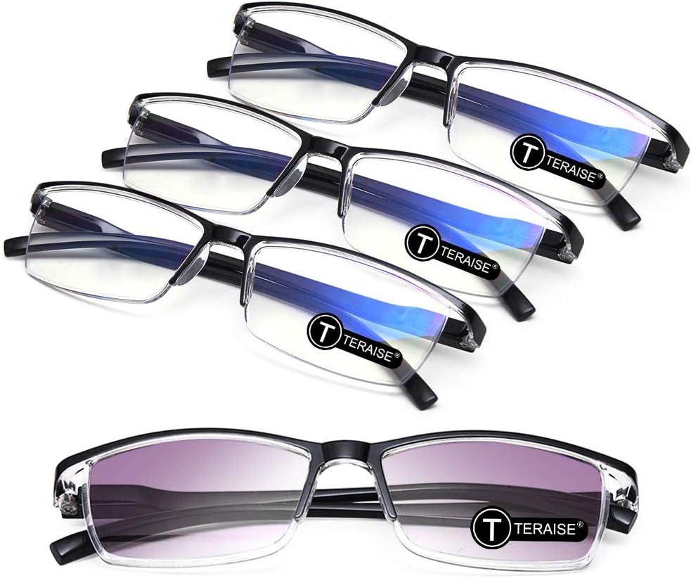 TERAISE Fashion Anti-blue light Reading Glasses Men Women Computer Reader (3 Black+1 Sun)