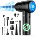 11-in-1 Compressed Air Duster, 3-Gear Adjustable 120000 RPM Electric Air Duster with LED Light, Reusable no Canned Keyboard Cleaner for Office, 9000mAh Cordless Air Duster for Computer/Car (Black)