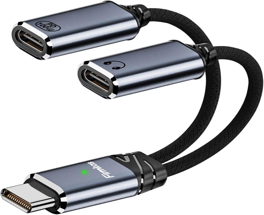 USBC Splitter 1 in 2 Out, Dual USB C 100W PD 3.0 Fast Charging & Hi-Res DAC Audio Adapter (Not for Fire Max and Samsung Devices)Black