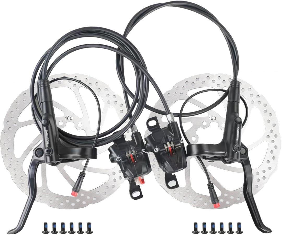 ShimanoOEM MT200 E-Bike Hydraulic Disc Brakes Set, New Upgrade 2-Pin 2-Piston Ebike Hydraulic Brakes Set with 160/180mm Rotors, Pre-Bled with Mineral Oil Electric Bike Hydraulic Brakes