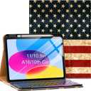 VIKESI Keyboard Case for iPad (A16,2025) 11th Generation/iPad 10th Generation Case (10.9" 2022),Premium Leather Smart Cover,Built-in Breathing Light,Function Row,Pencil Holder,Card Slots - US Flag
