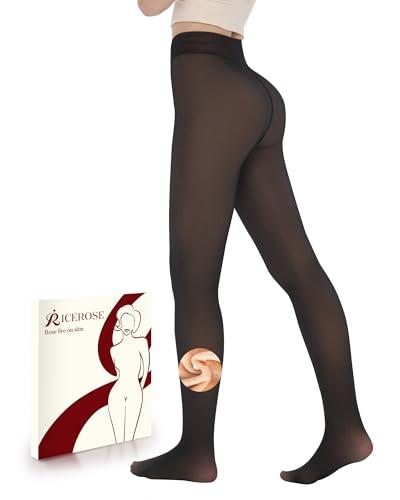 IceROSE Fleece Lined Tights Women - Sheer Black Thermal Leggings Thick Warm Pantyhose Fake Translucent Dress for Cold Winter, Size: X-Large-XX-Large Plus