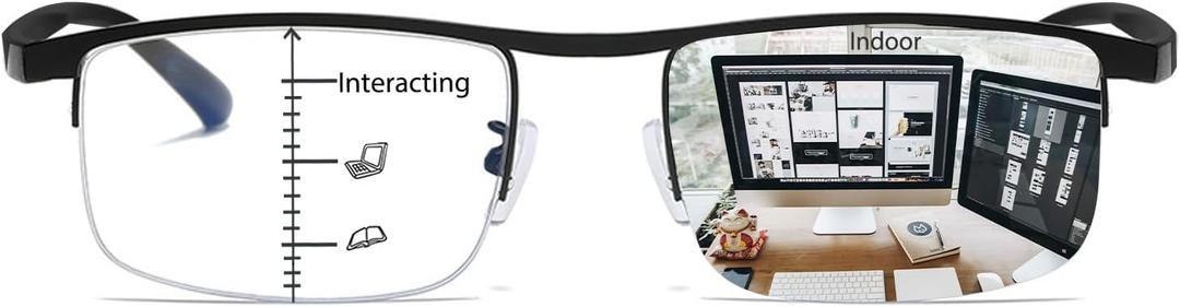 K.LAVER Progressive Multifocus Reading Glasses Semi Rimless Blue Light Blocking Glasses For Men Women TR90 Multifocal Readers