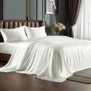 BEDELITE Satin Sheets Queen Size Bed Set, Luxury Soft Ivory White Silky Sheets for Hair and Skin, Similar to Silk Bed Sheets Set 4 Pieces 1 Deep Pocket Fitted Sheet, 1 Flat Sheet, and 2 Pillowcases