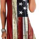 American Flag Tank Dresses for Women USA Flag Stars and Stripes Patriotic July 4th Keyhole Neckline Beach Sundress (Small, Red)