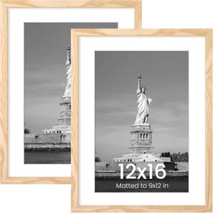 ENJOYBASICS 12x16 Picture Frame, Display Poster 9x12 with Mat or 12 x 16 Without Mat, Wall Gallery Photo Frames, Natural, 2 Pack