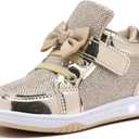 Toddler Glitter Shoes Girl's Flashing Sneakers with Cute Bowknot (7 Toddler, Gold)