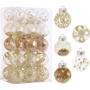 60MM/2.36" Christmas Ornaments Set, 30pcs Clear Christmas Ornaments Champagne Shatterproof Decorative Baubles for Xmas Tree Decorations Christmas Ornament Balls for Holiday Party Indoor Outdoor Decor