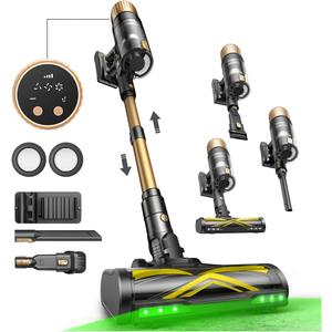 Ultenic Cordless Vacuum Cleaner, 600W 60KPA 65Mins Vacuum Cleaners for Home, Stick Vacuum Cordless with Touch Screen, Self-Standing, 180 Lay-Flat, Anti-Tangle Brush for All Floors/Pet Hair/Carpets (Champagne)