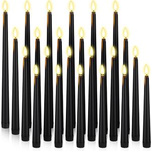 24 Pcs Flameless LED Taper Candles Battery Operated Candles 8.58'', 9.69'', 10.98'', 12.91'', 12.8'' Flameless Candlesticks Flickering for Halloween Christmas Church Wedding(Black)