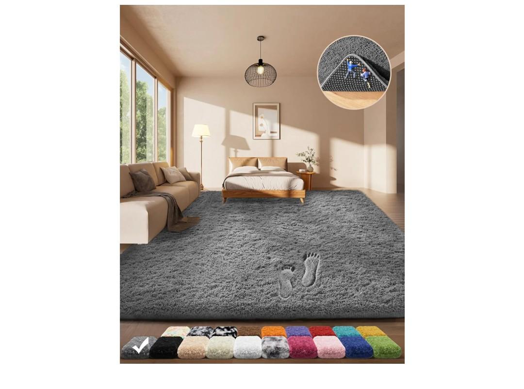 Ophanie Area Rugs for Living Room Bedroom, Washable Non-Slip Fluffy Soft Grey Shag Carpet, Indoor Floor Gray 4x6 Fuzzy Shaggy Living Room Plush Rug for Kids Home Dorm Decor Aesthetic