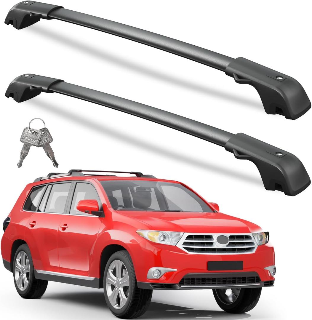 Wonderdriver 300lbs Lockable Roof Rack Cross Bars Fit for Toyota Highlander 2008 2009 2010 2011 2012 2013, Heavy Duty Aluminum Lockable Roof Rails Crossbars Black Rooftop Cargo Carrier Luggage