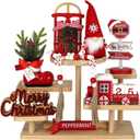 Christmas Decorations 8 PCS Tiered Tray Decor Set, Cute Tabletop Christmas Decor for Home Shelf Mantel Fireplace Office Desk Coffee Bar Xmas Table Centerpieces Tray Objects Holiday Decoration Set