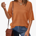 PRETTYGARDEN Women's Short Sleeve Sweater Tops 2025 Spring Summer Casual V Neck Ribbed Knit Trendy Eyelet Blouse T Shirts XL
