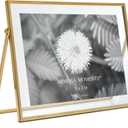 MIMOSA MOMENTS 5x7 Brass Metal Floating Picture Frame, Horizontal Double Glass Tabletop Display, Modern Minimalist Photo Frame for Home & Office Decor (7x5)