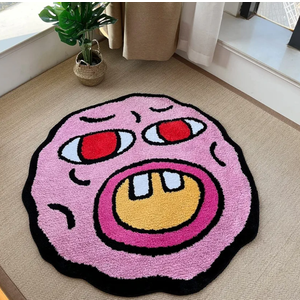 LAKEA Tufted Carpet Cherry Bomb Rug Pink Room Decor Kawaii Rug Small Rugs for Bedroom Cartoon Circle Punch Needle Carpet (39.3X39.3 Inch)
