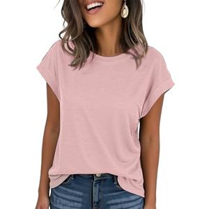IRISGOD Womens Cap Sleeve Summer Tops Casual Short Sleeve Trendy T-Shirts 2025 Loose Fit Crew Neck Tee with Side Slits Large