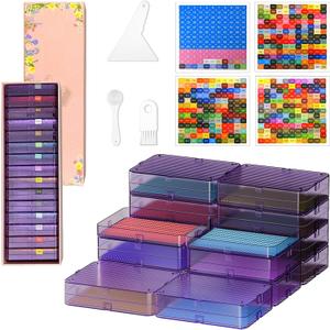 15 Sets totaling 30 Pieces Diamond Painting Storage Trays,2-in-1 Assembled Diamond Art Storage,Diamond Painting Accessories with lids, Dimond Art Paintings Tools,Diamond Painting Kits (Purple)