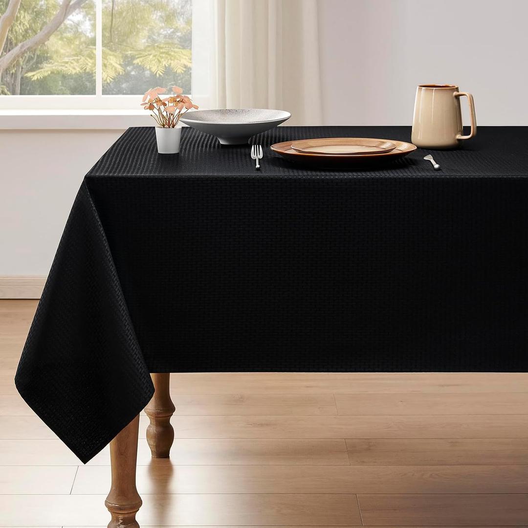 Rectangle Tablecloth Weaved Textured Water Resistant Spill Proof Table Cloth, Decorative Fabric Wrinkle Free Table Cover for Events and Dinner, 60104 Inch, Black
