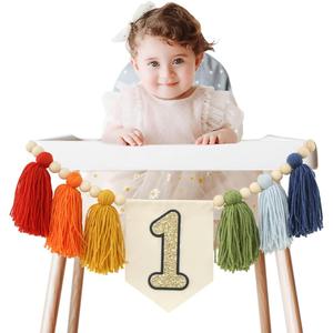 Handmade Rainbow 1st Birthday HighChair Banner Colorful Party Decoration For Girls Boys Baby Shower Kids Bedroom