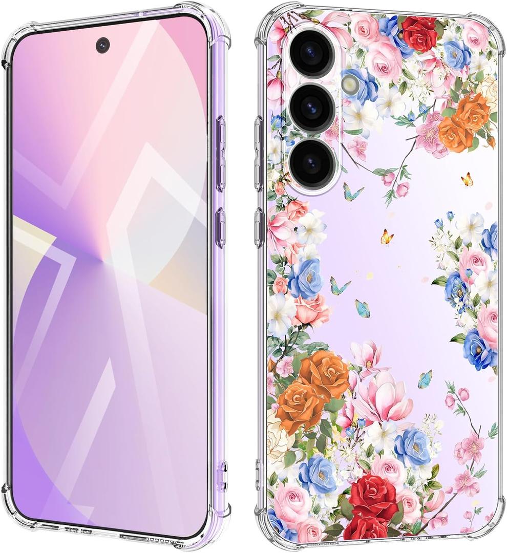 for Samsung Galaxy A56 Case 5G Flowers Slim Anti-Drop Shockproof Protective Soft Shockproof Clear Phone Protective Covers 6.6 Inch for Women Pink Romance