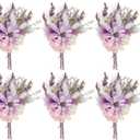 PATIKIL Mini Dried Flower Bouquet, 6 Pcs Pampas Grass Natural Wildflower with Stem Decor Baby's Breath Boho Floral Plant Flower for Crafts DIY Photo Props Gift Wedding Decor, Purple/White