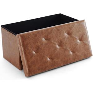 Sweetcrispy 30 Inches Folding Ottoman with Storage Bench, Foot Rest Stool, End of Bed Storage Bench Upholstered, Load 660 lbs, for Living Room, Synthetic Leather, Brown
