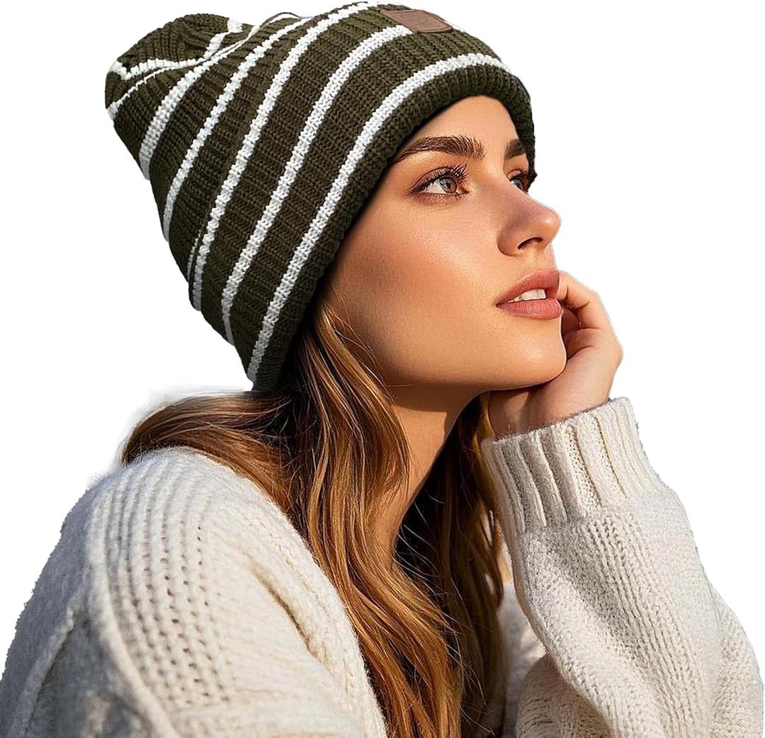 Clakllie Cuffed Knit Beanie Womens Winter Hat Ribbed Unisex Skull Cap Casual Stocking Hats for Men Warm Ski Toboggan Hats (One Size, S-og07-light Green)