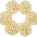 Hollyone 6 Pcs Beige Hydrangea Artificial Flowers Heads with Stems Silk Faux Hydrangea Champagne Fake Flowers for Home Indoor Outdoor DIY Floral Wedding Flower Bouquets Kitchen Table Centerpiece Decor