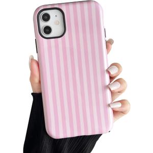 Compatible with iPhone 11 Case, Cute Fashion Aesthetic Striped Pattern Cover for Women, Shockproof Soft TPU and Hard PC Protective Phone Case for iPhone 11 6.1"- Pink