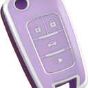 for Chevy Key Fob Cover, Soft TPU Protection Key Fob Case Fit for Chevrolet Equinox Camaro Cruze Malibu Sonic Volt Park Impala GMC Terrain Buick Encore Allure Regal (Silver Purple)