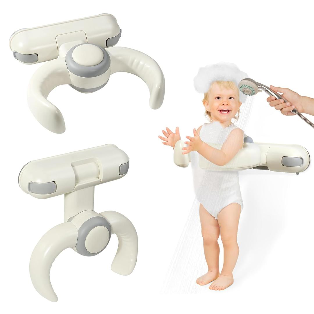 IvyWind Baby Shower Stand, Wall-Mounted Baby Bath Stand Support for 6-36 Months, Foldable Shower Standing Bath for Toddler, Easy to Install, Adjustable Height, Gray