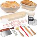 Banneton Bread Proofing Basket Set, 11 Inch Sourdough Proofing Basket and Bread Baking Supplies-Bread Lame, Danish Whisk, Bowl & Dough Scraper, Brush, (3 Bread Proofing Baske and Jar)