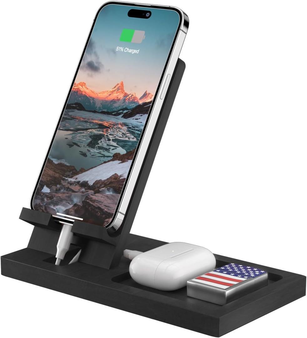 Cell Phone Stand, Portable Phone Holder, Clear Phone Stand for Desk (Black (with Tray))
