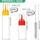 3 x 10 Pack Squeeze Bottles Kit with Cleaning Brush - 1oz & 2oz Food Cookie Decorating Supplies for Icing, Sauces, Crafts, Leakproof Design, 5 Colored Caps, Dishwasher Safe