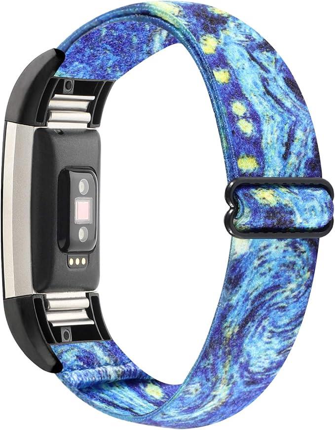 YONWORTH Adjustable Elastic Watch Band Compatible with Fitbit Charge 2 Bands, Stretchy Nylon Loop Strap Soft Wrist Bands Bracelet Sport Replacement for Women Men (Blue Starry Sky)